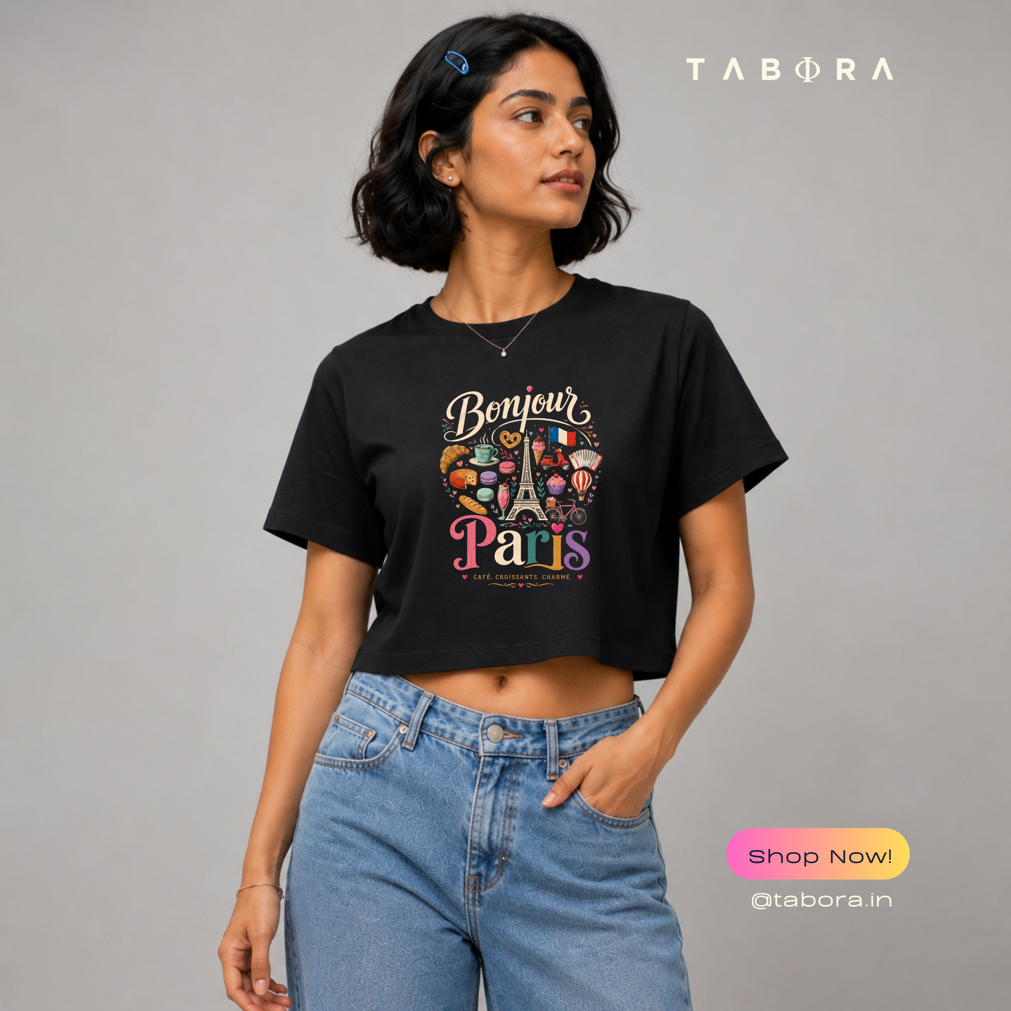 Bonjour Paris Crop Tee