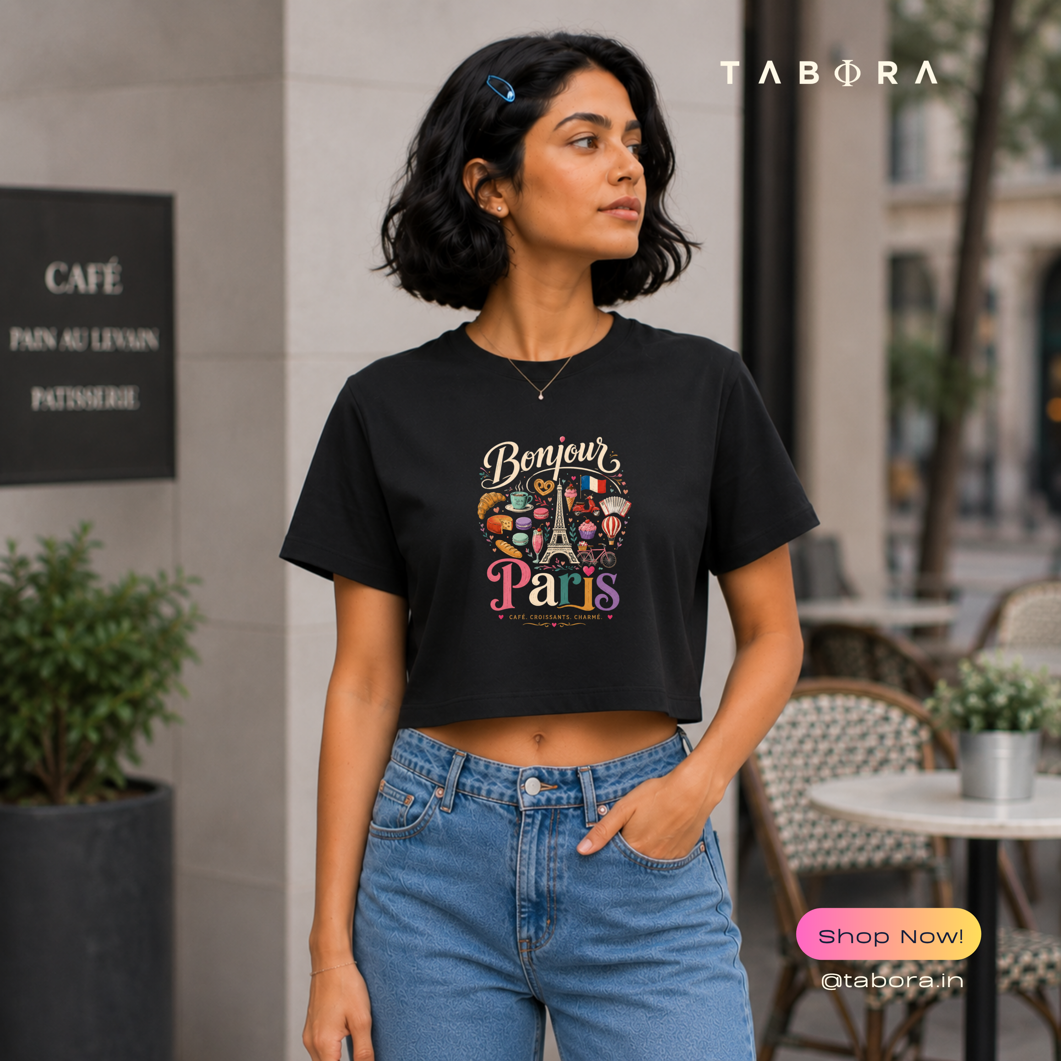 Bonjour Paris Crop Tee